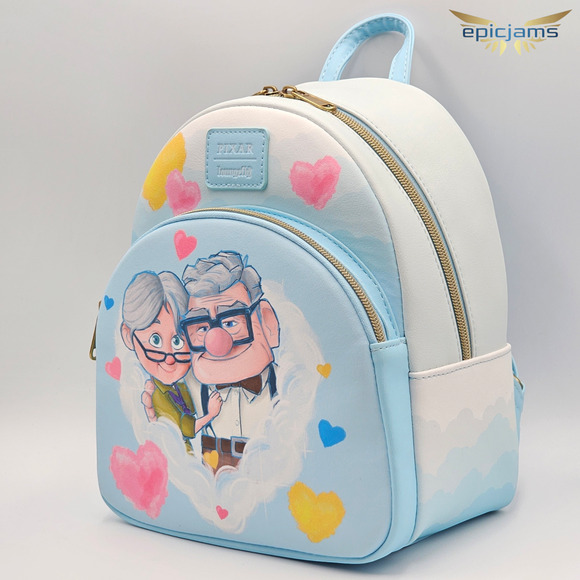 Loungefly Disney Pixar Up Carl & Ellie Hearts Love Couple Blue Mini Backpack Bag - Picture 3 of 5